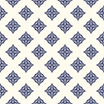 Portuguese Vector Tile Azulejo Pattern. Seamless Lisbon Blue on White Mosaic Stock Illustration