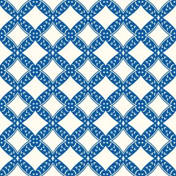 Portuguese Vector Tile Azulejo Pattern. Seamless Lisbon Blue on White Mosaic Stock Illustration
