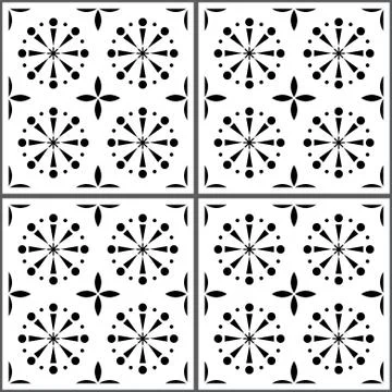 Portuguese vector tile pattern, Lisbon seamless black and white tiles, Azulejos Stock Illustration
