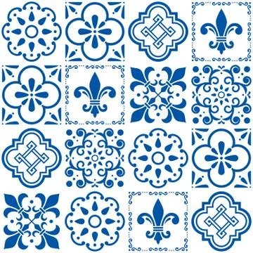 Portuguese vector tiles pattern, Lisbon seamless blue design, Azulejos Stockillustratie