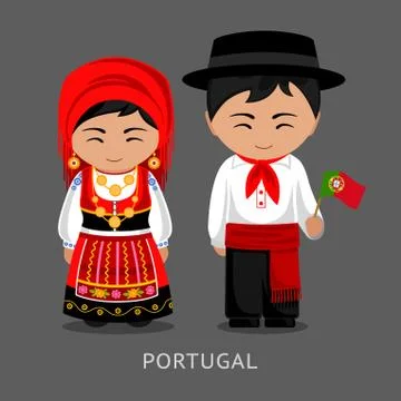 Portugueses in national dress with a flag. Stock Illustration