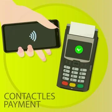  POS and NFC payment technology concept. Payment by bringing the device closer t Stock Illustration
