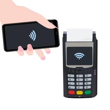  POS and NFC payment technology concept. Payment by bringing the device closer t Stock Illustration