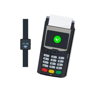  POS and NFC payment technology concept. Payment by bringing the device closer t Stock Illustration