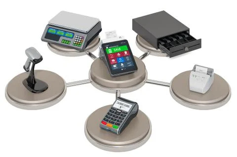 POS Equipment in work, 3D rendering Stock Illustration