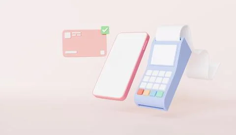Pos machine and mobile phone for online shopping, payment credit card Stock Illustration