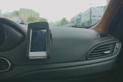 POS Machine Mounted on Car Dashboard Stock Photos