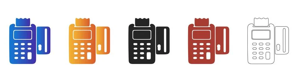 POS payment terminal with card reader icon set Ilustração Stock