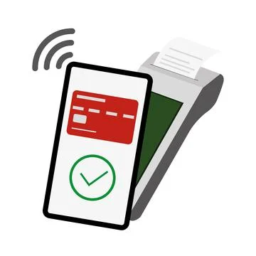 POS terminal accepting a digital wallet payment on smartphone Stock Illustration
