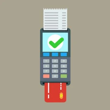 POS terminal and receipt vector icon. Credit card processing Stock Illustration