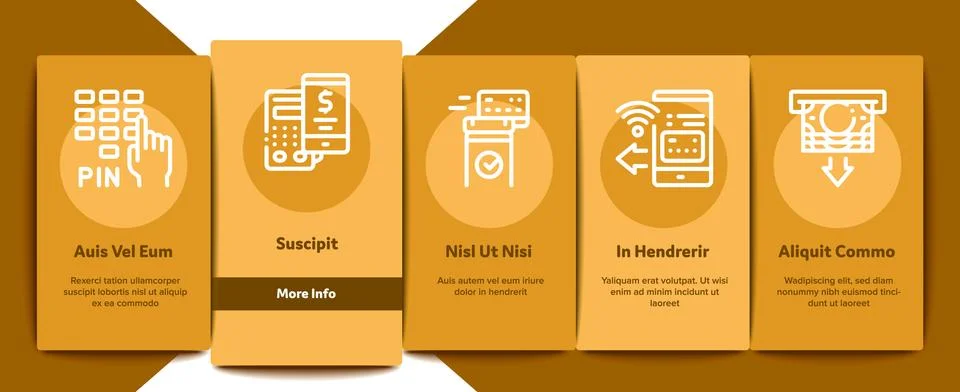 Pos Terminal Device Onboarding Elements Icons Set Vector Stock Illustration