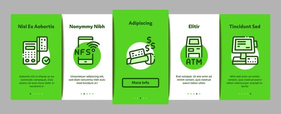 Pos Terminal Device Onboarding Elements Icons Set Vector Stock Illustration