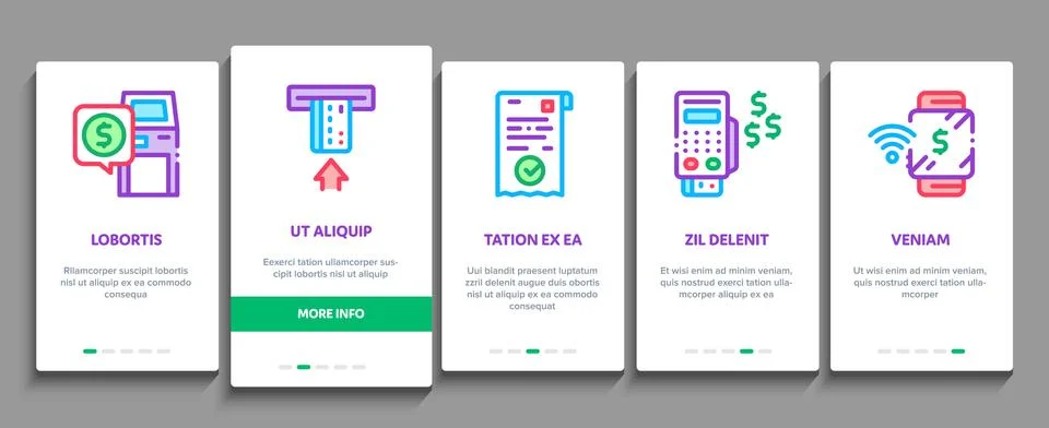 Pos Terminal Device Onboarding Elements Icons Set Vector イラスト素材