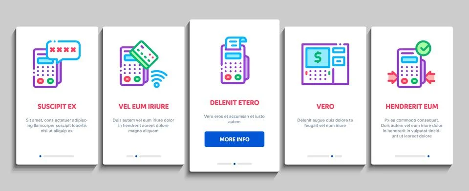 Pos Terminal Device Onboarding Elements Icons Set Vector Stock Illustration