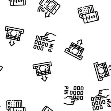Pos Terminal Device Seamless Pattern Vector Stock Illustration