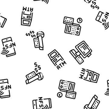 Pos Terminal Device Seamless Pattern Vector Illustrazione stock