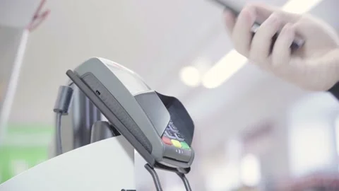 POS terminal, Payment machine. Payment by Smartphone Stock Footage 151398338