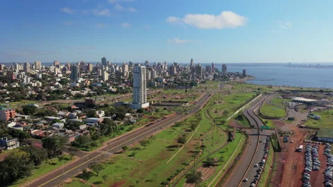 Posadas Skyline and Border Crossing Infrastructure, Argentina Stock Footage 344354020