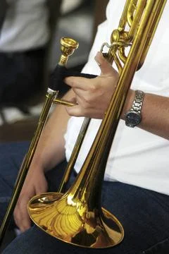  Posaune spielen , Deutschland, BLF *** Playing the trombone , Germany, BL... Stock Photos