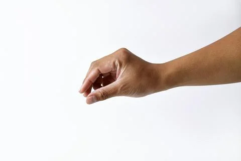 The pose of a man's hand taking something on a white background Stock Photos