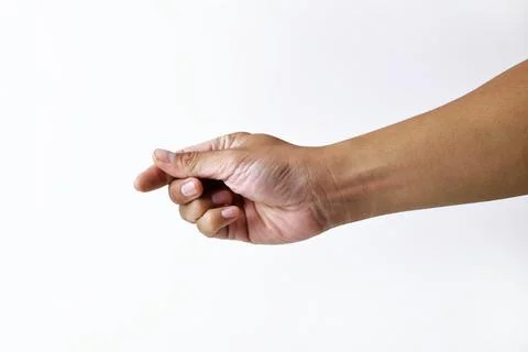 The pose of a man's hand taking something on a white background Stock Photos