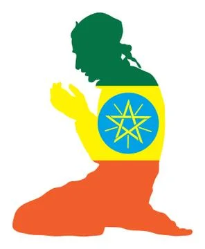 Pose of Muslim man praying vector silhouette, Ethiopia prayer. 库存插图