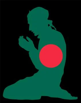 Pose of Muslim man praying vector silhouette, Bangladesh prayer イラスト素材