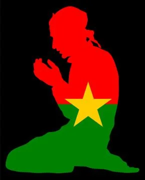 Pose of Muslim man praying vector silhouette, Burkina Faso prayer. イラスト素材