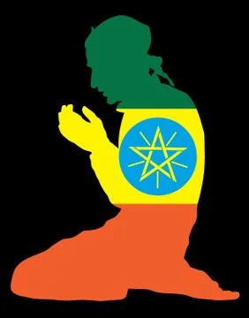 Pose of Muslim man praying vector silhouette, Ethiopia prayer. Stockillustratie
