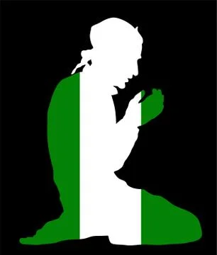 Pose of Muslim man praying vector silhouette, Nigeria prayer. イラスト素材