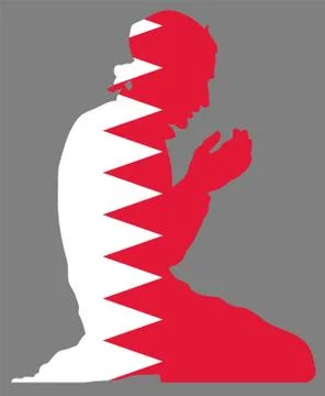 Pose of Muslim man praying vector silhouette, Bahrain prayer. 库存插图