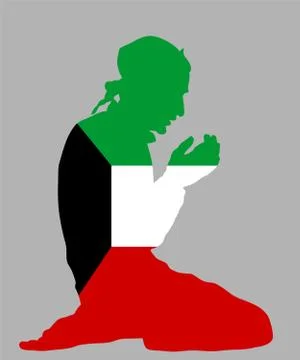 Pose of Muslim man praying vector silhouette, Kuwait prayer. Stock Illustration