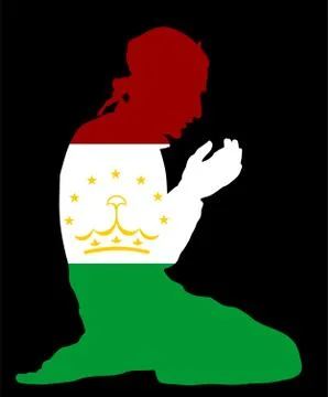 Pose of Muslim man praying vector silhouette, Tajikistan prayer. Stock Illustration