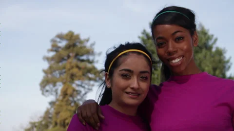 Pose for a Portrait by two Friends Stock Footage 36240817