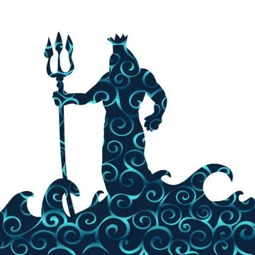 Poseidon god pattern silhouette ancient mythology fantasy Stock Illustration
