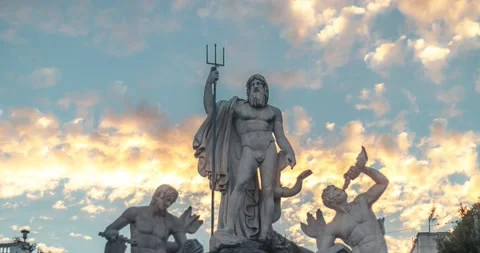 Poseidon Statue, Sunset clouds over Piazza del Popolo, Rome Italy Stock Footage 219345967