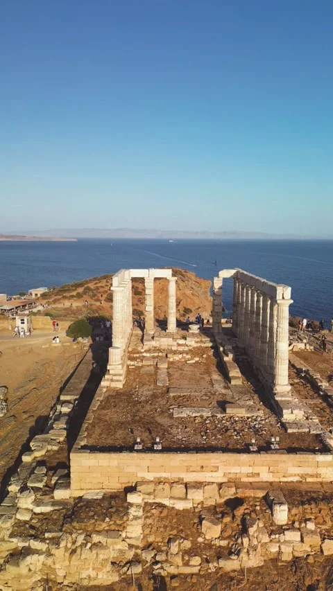 Poseidon Temple Greece Dji Vertical 2025 Stock Footage 336469170