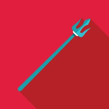 Poseidon trident with long handle casting shadow on red background Illustration