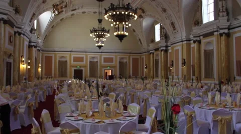 Posh dinner hall, panning down Stock Footage 41446366