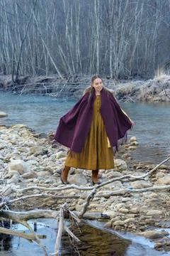 Posing on the background of the river Stock Photos