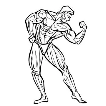Posing bodybuilder, isolated vector silhouette, ink drawing Stock Illustration