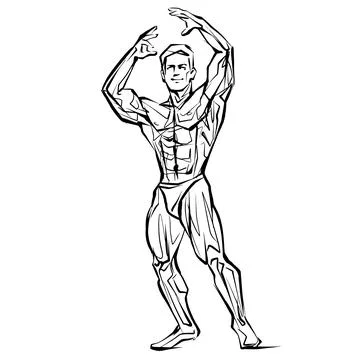 Posing bodybuilder, isolated vector silhouette, ink drawing Stock Illustration