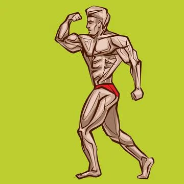 Posing bodybuilder, isolated vector silhouette, ink drawing Stock Illustration