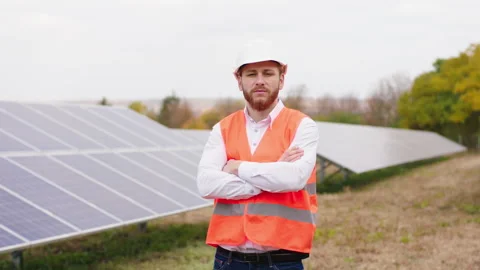 Posing in front of the camera good looking ecological engineer crossing hands Stock Footage 164550950