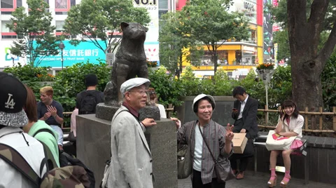 Posing in front of the Hachiko statue at Shibuya station 스톡 동영상 39722851