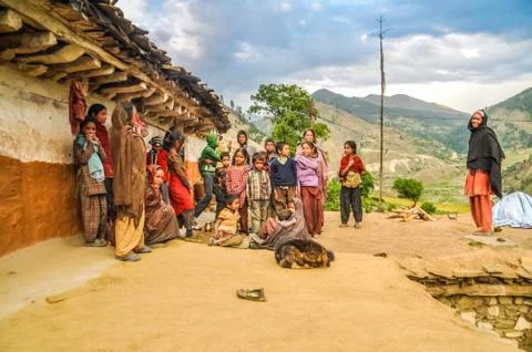Posing group of children in Nepal Stock Photos