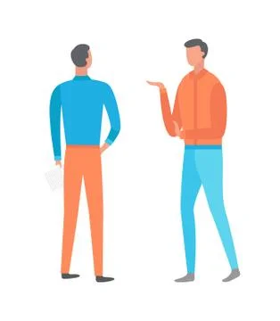 Posing Guys, Men Back and Portrait View Vector Stock Illustration