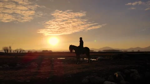 Posing on a Horse with a Sunset View Stock Footage 262080101