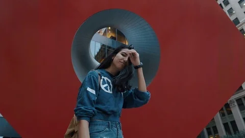 Posing Near An Abstract Structure. Smile. Beautiful Girl. Stock Footage 102899950