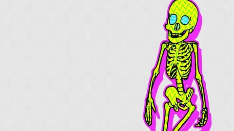 Posing skeleton in comic style, fluorescent textures and patterns. Halloween 스톡 동영상 136307513
